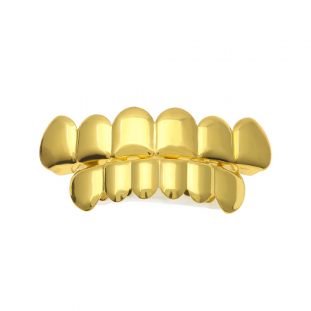 Set de doua fatete pentru dinti, superior si inferior, model Grillz Hip Hop, placate cu aur 18K, auriu, Tessero [1]