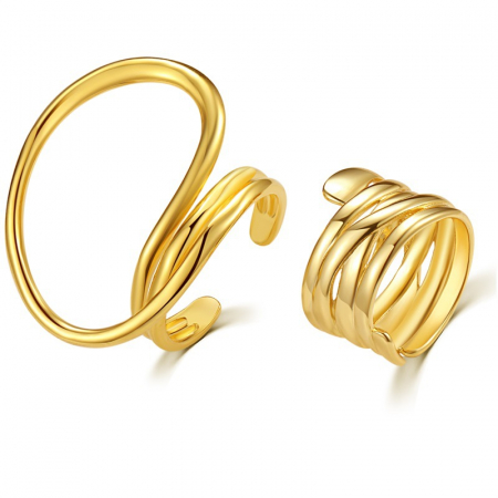 Bijuterii dama - Set de doua inele asimetrice, model futurist, placate cu aur 18K, Tessero, marime reglabila, auriu