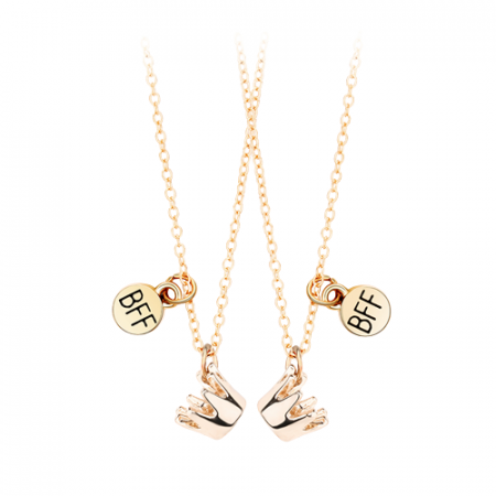Bijuterii dama - Set de doua lantisoare cu magnet pentru prieteni, BFF, model in forma de coroana, charm-uri cu best friends forever, auriu