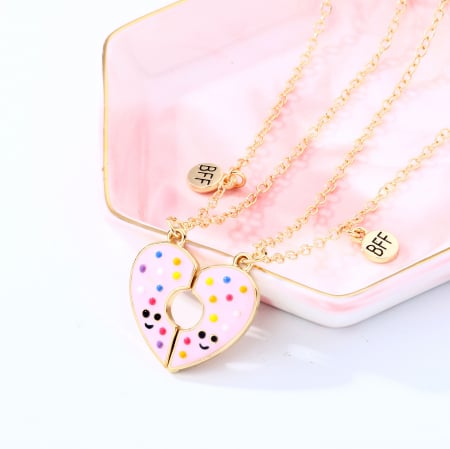 Bijuterii dama - Set de doua lantisoare cu magnet pentru prieteni, BFF, model in forma de gogoasa, unisex, auriu
