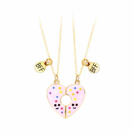 Set de doua lantisoare cu magnet pentru prieteni, BFF, model in forma de gogoasa, unisex, auriu [3]