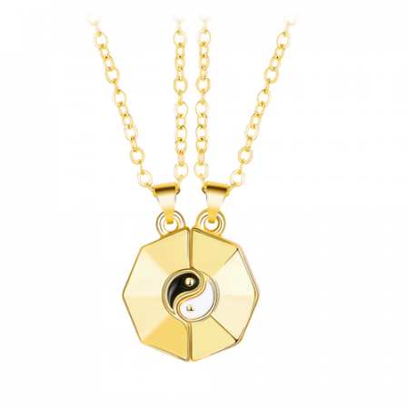 Bijuterii dama - Set de doua lantisoare cu pandantiv cu magnet, model Yin si Yang, pentru cupluri, prieteni, auriu