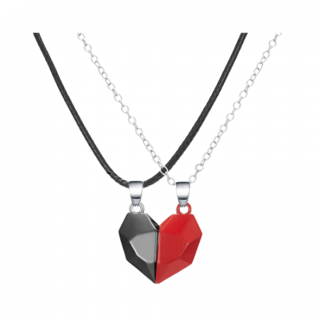 Bijuterii dama - Set de doua lantisoare cu pandantiv in forma de inima cu magnet pentru cuplu, prieteni, rosu si negru