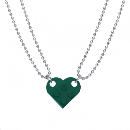 Bijuterii dama - Set de doua lantisoare cu pandantiv in forma de piesa Lego pentru cuplu, prieteni, verde