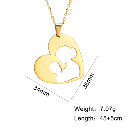 Set de doua lantisoare cu pandantiv mama si copil, cadou pentru mama, otel inoxidabil, placat cu aur 18K, auriu [2]