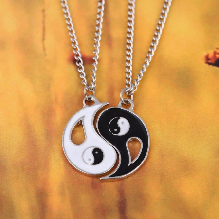 Set de doua lantisoare cu pandantiv pentru prieteni, BFF, model Yin si Yang, unisex, argintiu [1]