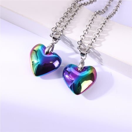 Set de doua lantisoare magnetice cu cartonas pentru cupluri, prieteni cu pandantiv vindecator in forma de inimioara din piatra semipretioasa, unisex, rainbow [1]
