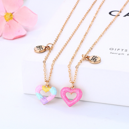 Set de doua lantisoare pentru prieteni, BFF, pandantiv in forma de inima cu sclipici, charm cu best friends forever, placat cu aur 18K. auriu [1]