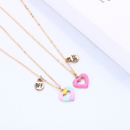 Set de doua lantisoare pentru prieteni, BFF, pandantiv in forma de inima cu sclipici, charm cu best friends forever, placat cu aur 18K. auriu [3]