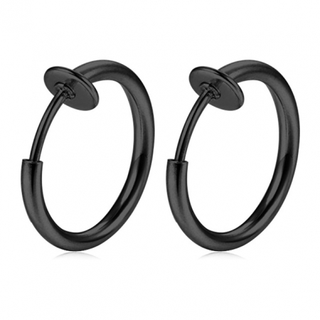Bijuterii dama - Set de doua piese piercing cercel fals pentru nas, ureche sau buza, prindere cu arc, unisex, otel inoxidabil, negru