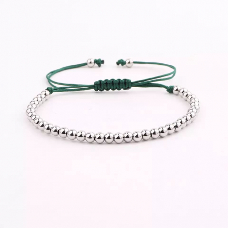 Set de trei bratari cu cap de mort si bilute din otel inoxidabil, tip macrame, marime reglabila pe snur, lucrata manual, verde si argintiu [2]