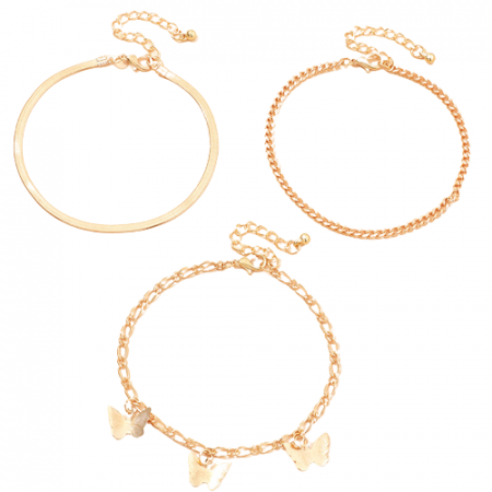 Bijuterii dama - Set de trei bratari pentru picior, model cu fluture, placat cu aur 18K, 21.5 cm+6 cm, auriu