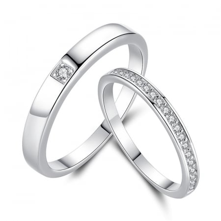Set doua inele, model cu pietre zirconiu, marime reglabila, Tessero, unisex, argintiu [2]