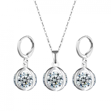 Set lantisor cu pandantiv si cercei rain drop, model sferic, pietre zirconiu, placat cu argint, Tessero, argintiu [1]