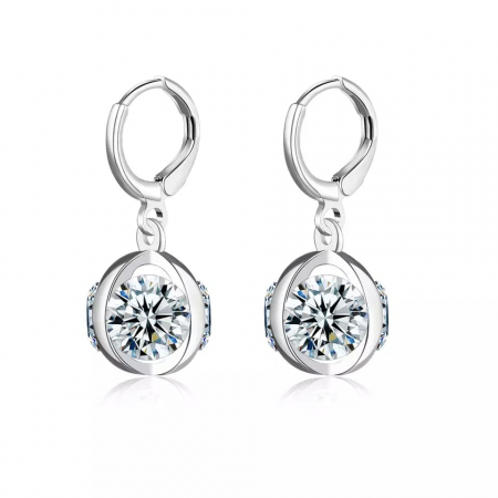Bijuterii dama - Set lantisor cu pandantiv si cercei rain drop, model sferic, pietre zirconiu, placat cu argint, Tessero, argintiu