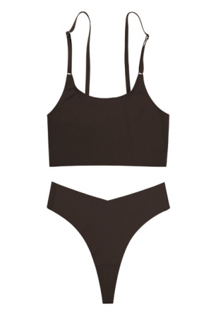 Set lenjerie intima chiloti si bustiera, 3 tipuri de culori, 6 piese, fara cusatura, comfortabile, microfibra, barete reglabile, marime L INTL, Tessero, negru, maro inchis, maro deschis [1]