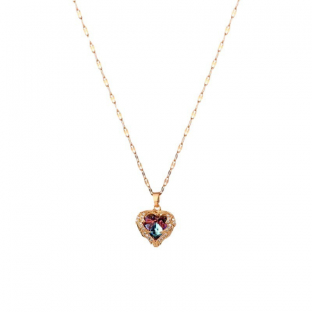 Aranjamente florale - Set trandafir multicolor din sapun si lantisor cu pandantiv in forma de inima, piatra zirconiu, placat cu aur 18K, cutie depozitare cu sertar pentru bijuterii, Tessero