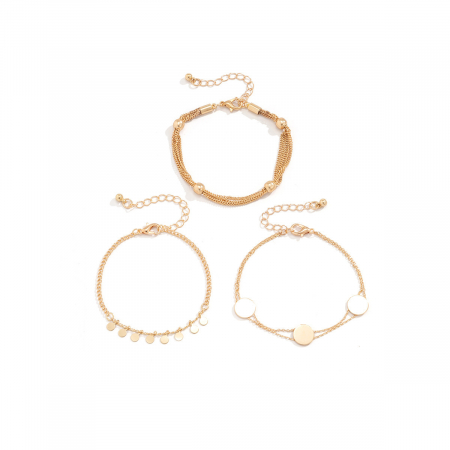 Bijuterii dama - Set trei bratari de dama, placat cu aur 18K, model cu banut, marime reglabila, Tessero, auriu