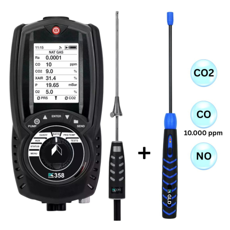 Analizor de gaze de ardere - Kane 358 – Analizor profesional de gaze de ardere cu senzori CO₂, CO și NO + Detector de scurgeri de gaz Kane-GLD