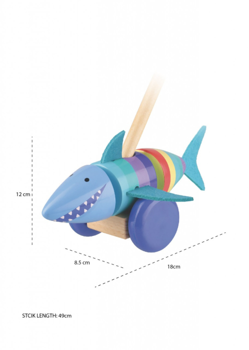 Jucarie de impins rechinul vesel, Orange Tree Toys [4]