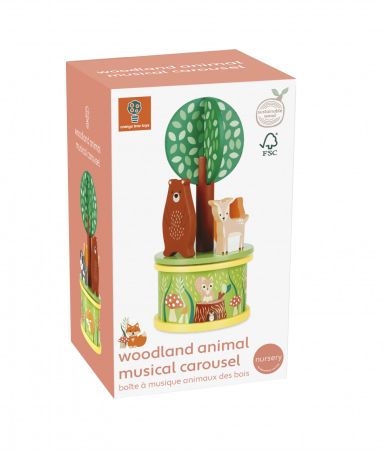 Jucării Montessori - Carusel muzical cu animale de padure, Orange Tree Toys