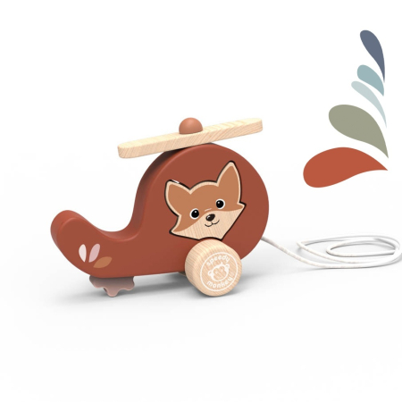 Jucării Montessori - Elicopter de tras din lemn, Speedy Monkey