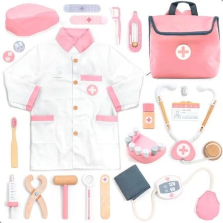 Jucării Montessori - Joc de rol Trusa completa de doctor, roz, UMU Toys