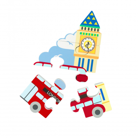 Jucarie Montessori mini puzzle din lemn autobuzul londonez, Orange Tree Toys [3]