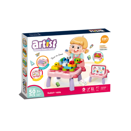 Jocuri de construit - Masuta multifunctionala 3 in 1 pentru constructie - Iepuras