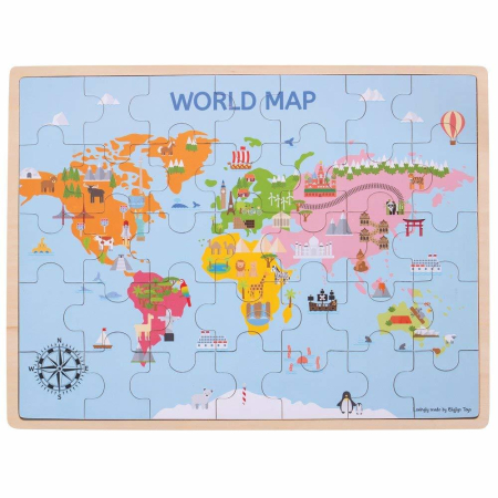 Puzzle - Puzzle din lemn - Harta lumii (35 piese)