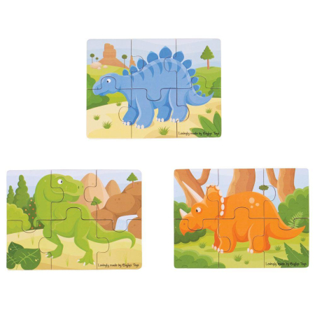 Puzzle - Set 3 puzzle din lemn - Dinozauri