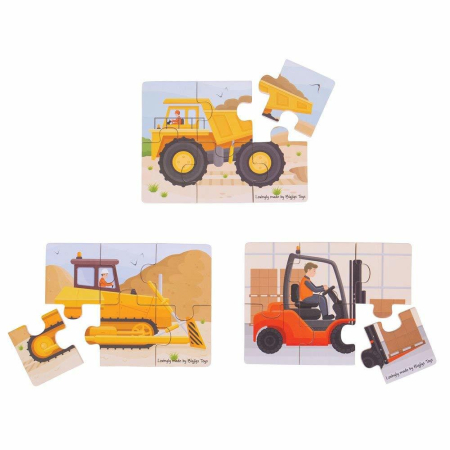 Puzzle - Set 3 puzzle din lemn - Vehicule pentru constructii