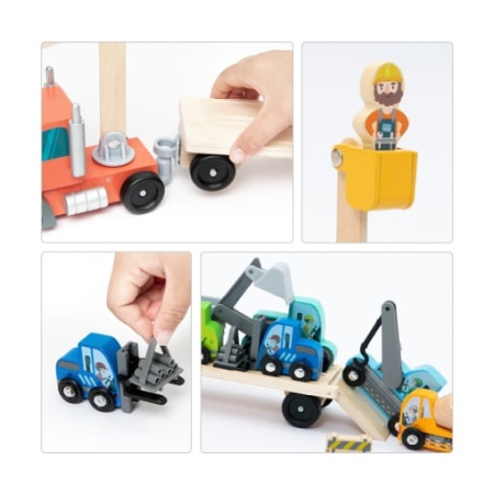 Jucării Montessori - Set mare de vehicule pentru constructii, UMU Toys