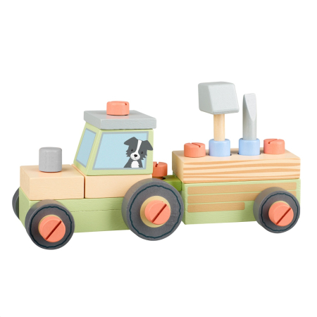 Jucării Montessori - Tractor din lemn de asamblat, Orange Tree Toys