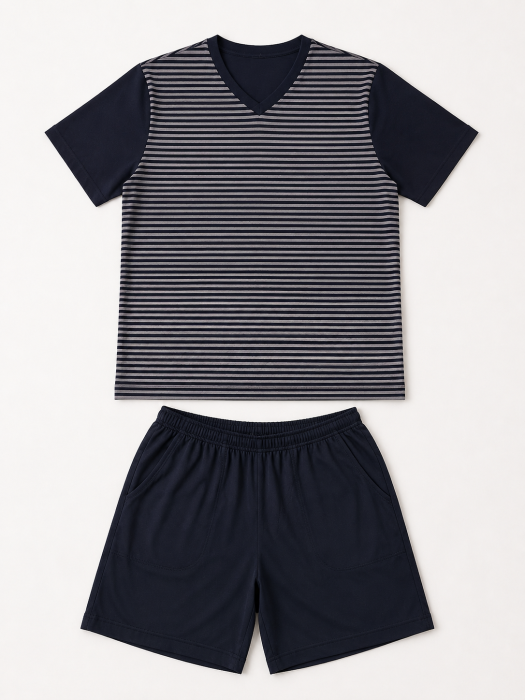 Pijama Bărbați Scurtă Navy Mărime Mare [3]