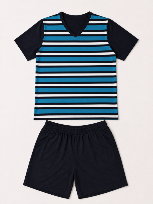 Pijama Bărbați Scurtă Petrol Mărime Mare [3]