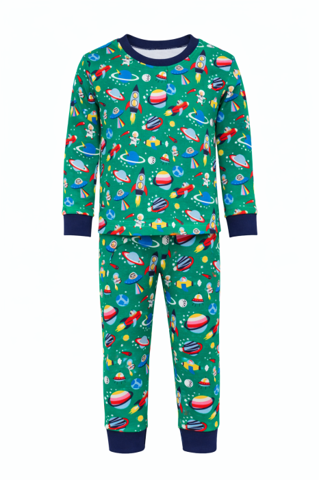 Pijama Bebe Cosmos Verde Bumbac [2]