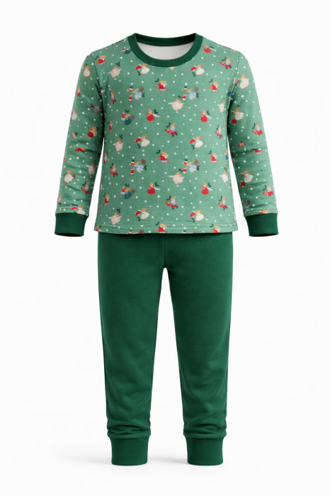 Pijama Copii  Bumbac Verde cu Iepuraș [2]