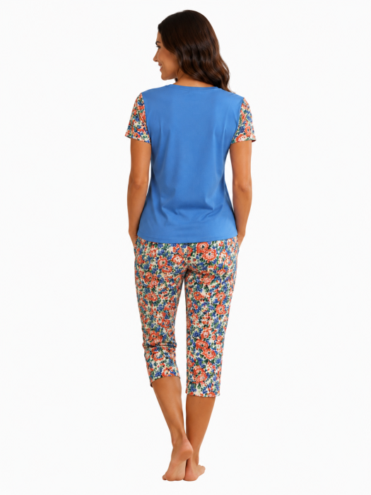 Pijama Damă Albastră 3/4 model Floral [2]