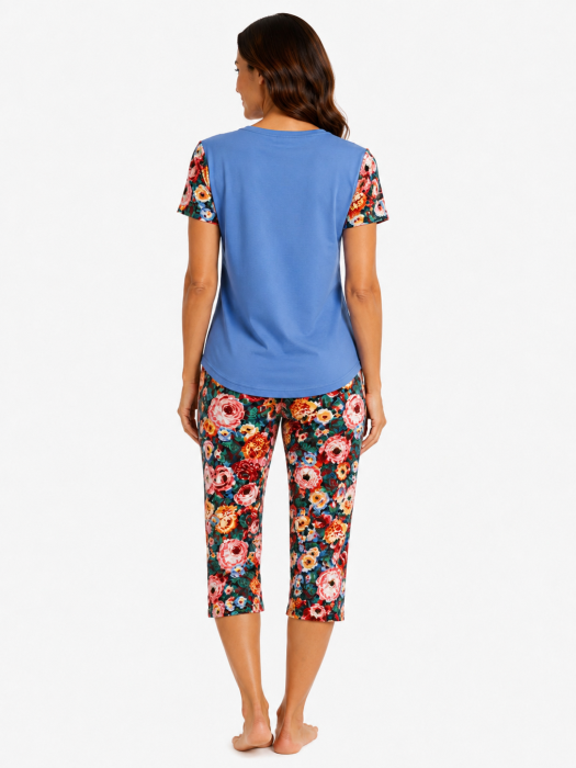 Pijama Damă Albastră 3/4 model Floral [2]