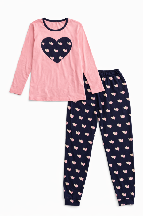 Pijama Damă Inimioare Roz din Bumbac 100% [2]