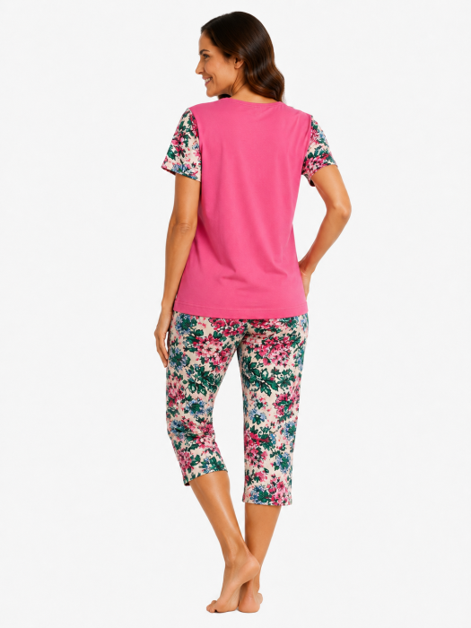 Pijama Damă Roz 3/4 model Floral [2]