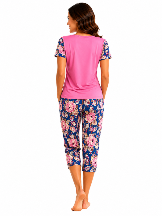Pijama Damă Roz 3/4 model Floral [2]