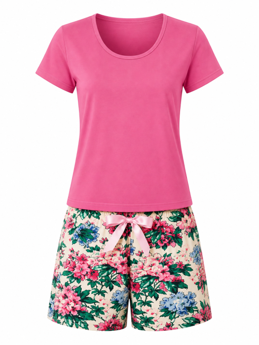 Pijama Damă Roz Scurtă de Vară [2]