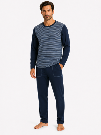 Pijamale Lungi Barbati - Pijama Bărbați Denim Bumbac 100%