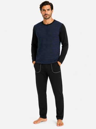 Pijamale Lungi Barbati - Pijama Bărbați Navy Bumbac 100%