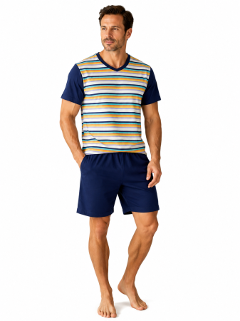 BARBATI - Pijama Bărbați Scurtă Bleumarin Multicolor