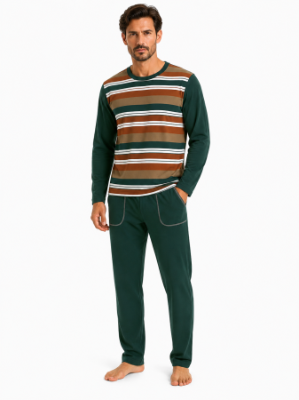 Pijamale Lungi Barbati - Pijama Bărbați Verde Bumbac 100%