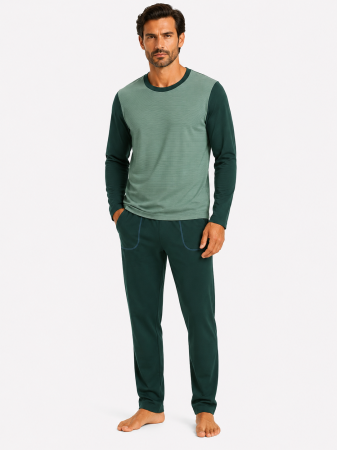 Pijamale Lungi Barbati - Pijama Bărbați Verde Bumbac 100%