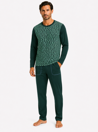 Pijamale Lungi Barbati - Pijama Bărbați Verde Melanj Bumbac 100%